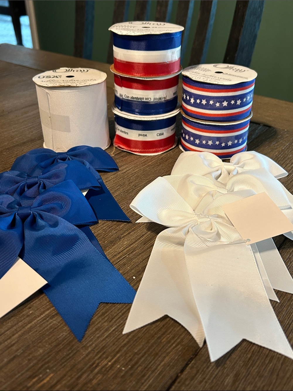 Patriotic ribbon lot 5 red white blue offray sealed one white open 6 bows